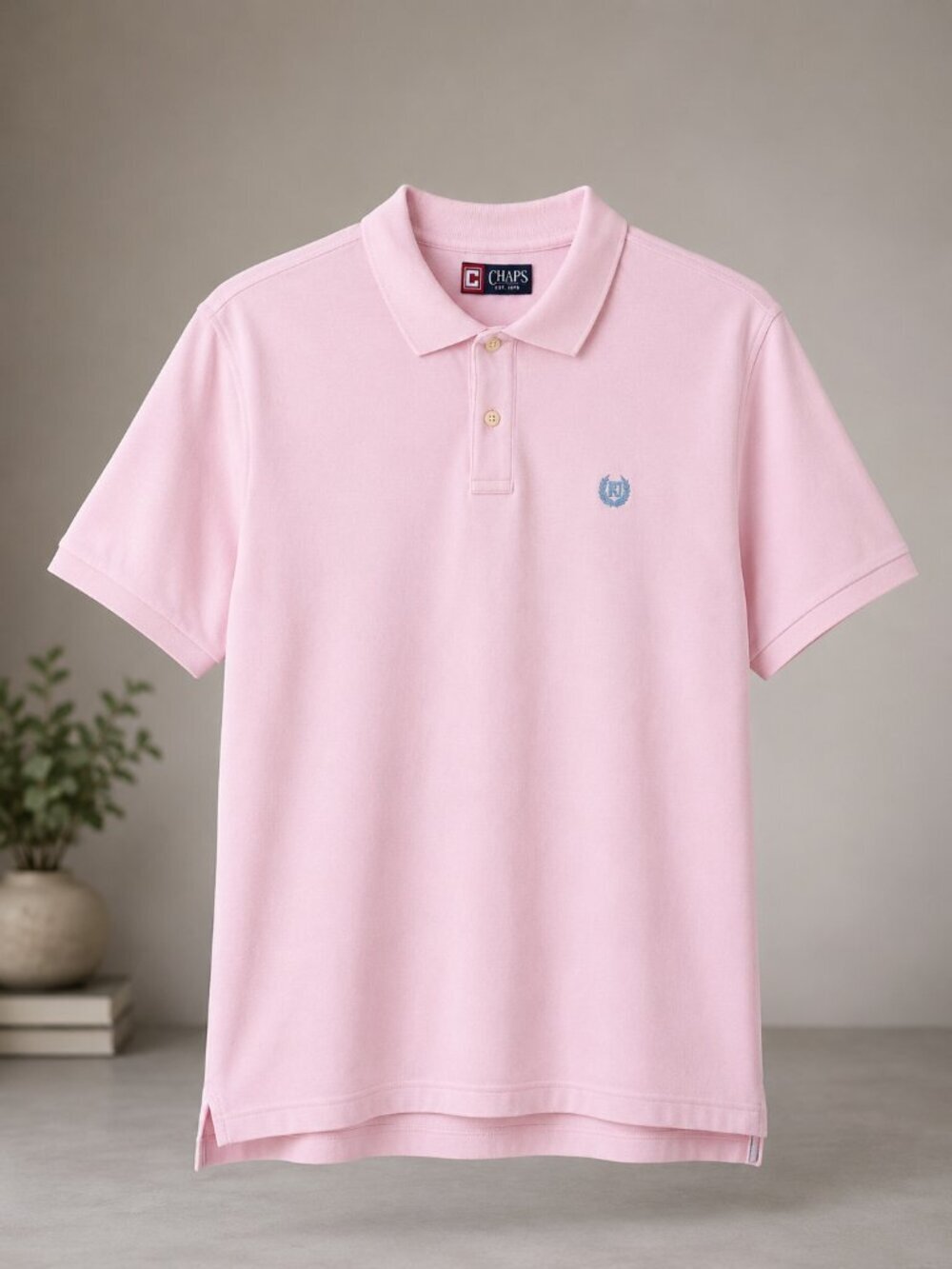 Chaps Pastel Pink Collared Short Sleeve Stretch Knit Cotton Polo Shirt - L
